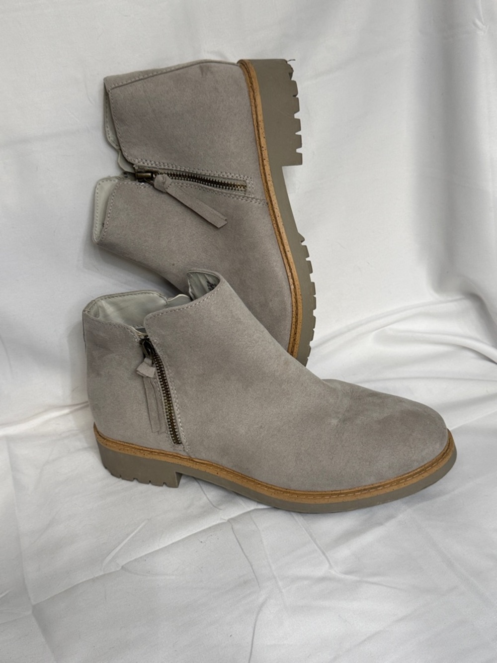Esprit Light Gray Suede Ankle Booties with Side Zip